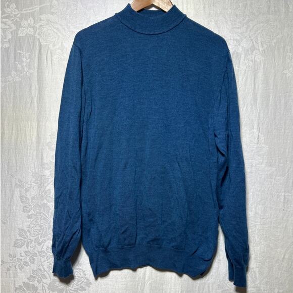Nordstrom Sweater Large TALL Blue Merino Wool Mock Neck Made in Italy - Picture 1 of 9
